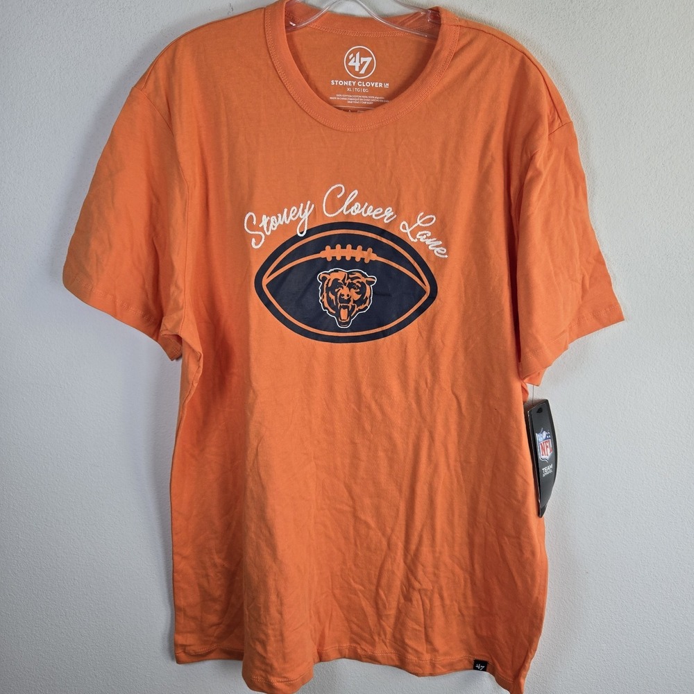 Chicago Bears '47 Brand Mens‎ X-Large Orange T-Shirt Tee Logo Orange NFL Stoney